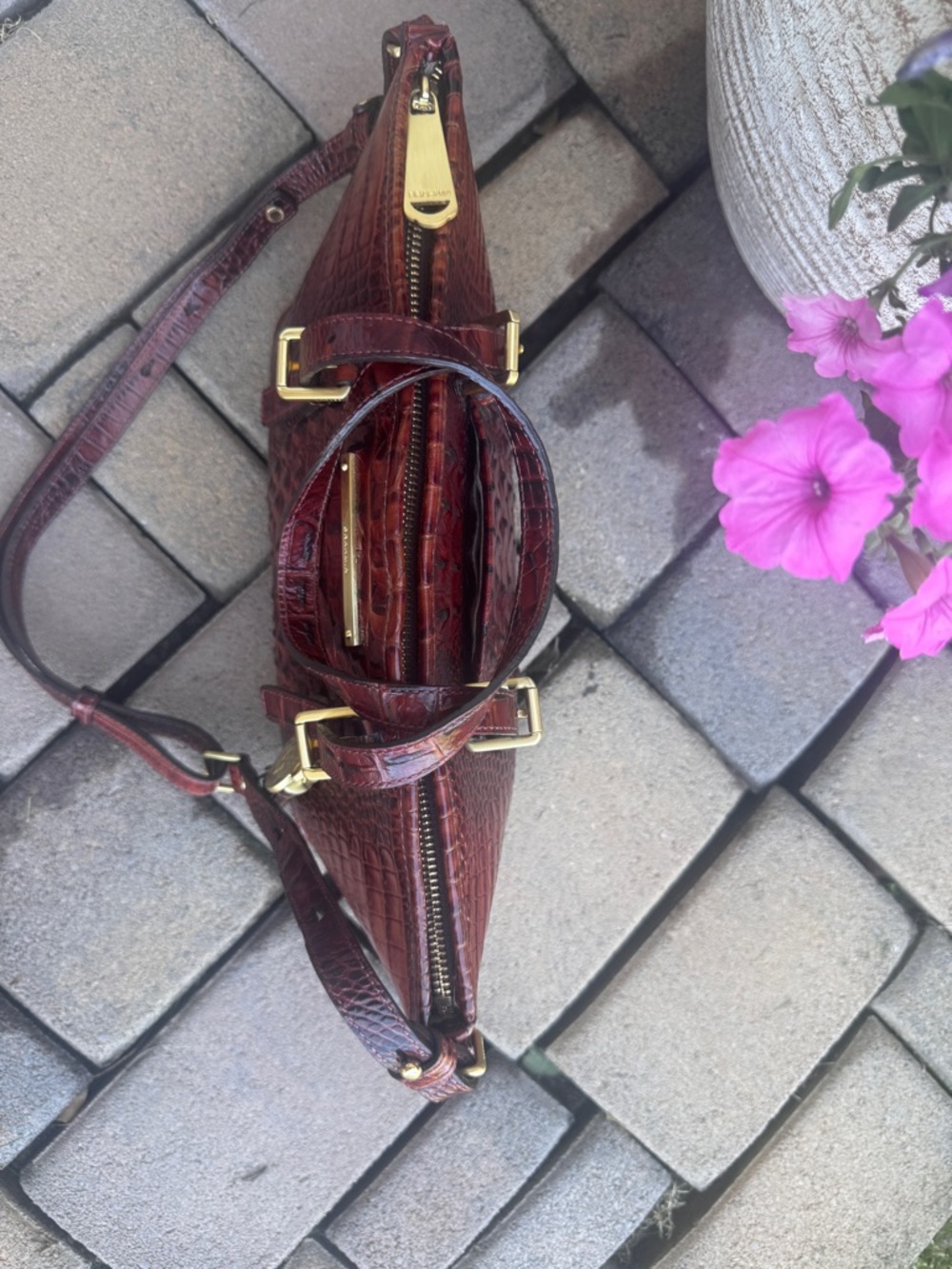 Brahmin Mini Asher Melbourne Embossed Leather Satchel - Pecan/Gold EUC - Picture 5 of 13